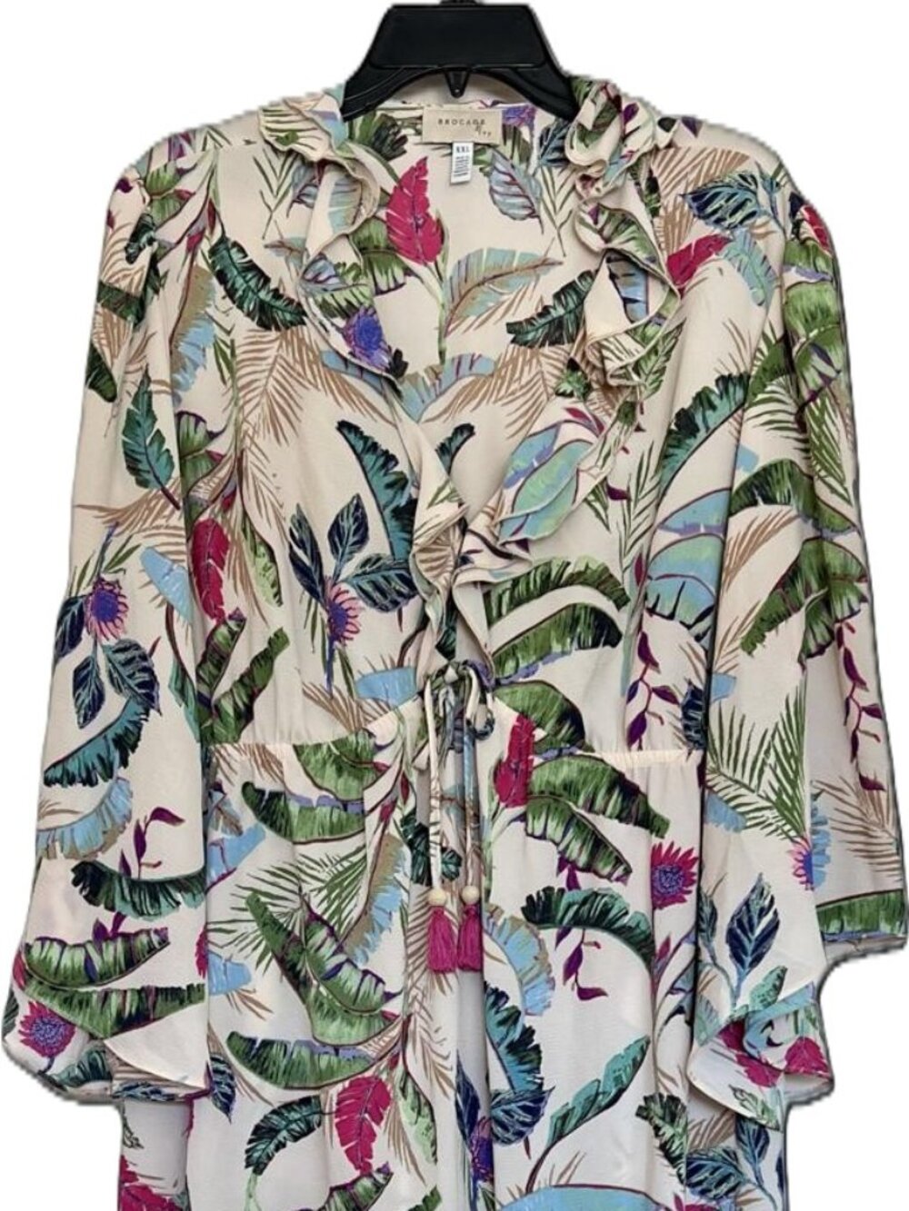Brocade & Ivy Tropical Floral High Low Maxi Dress Tie Waist Tassel XXXL 3X